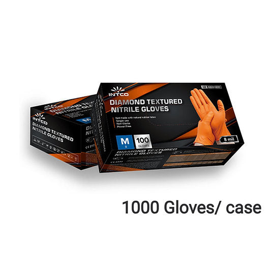 Industrial Grade Diamond Texture Nitrile Gloves, 8mil - MEDIUM, 100 gloves per box, 10 boxes per case (orange)