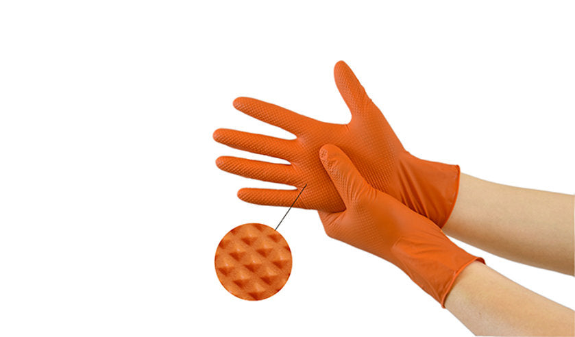 Industrial Grade Diamond Texture Nitrile Gloves, 8mil - XL, 100 gloves per box, 10 boxes per case (orange)
